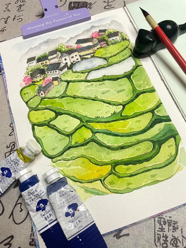 tranh vẽ ruộng bậc thang 12