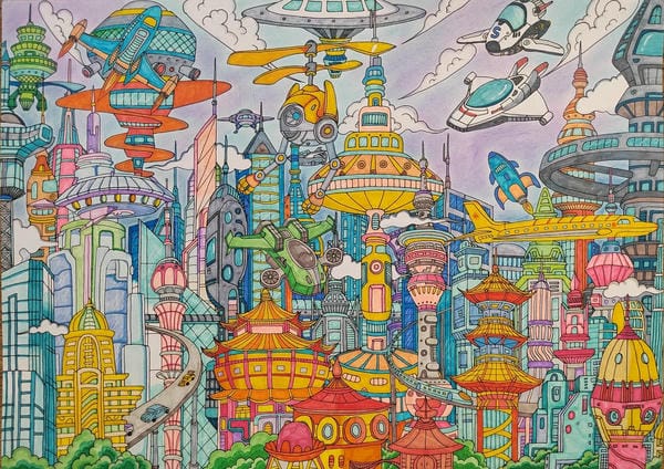 tranh vẽ thành phố tương lai 7