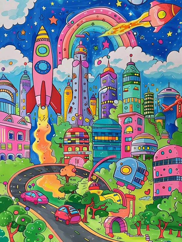 tranh vẽ thành phố tương lai 8