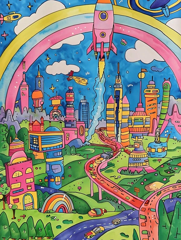 tranh vẽ thành phố tương lai 9