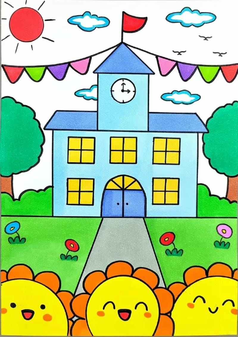 tranh vẽ trường học 3