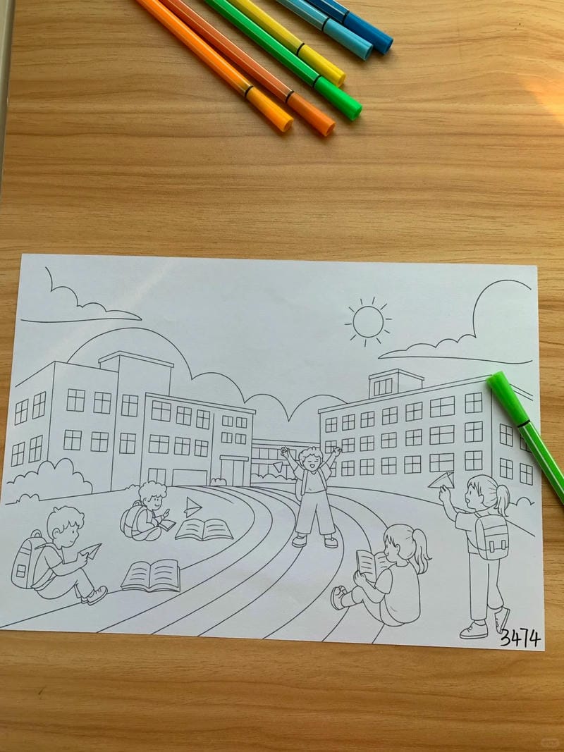 tranh vẽ trường học 4