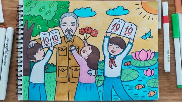 vẽ tranh bác hồ với thiếu nhi 1
