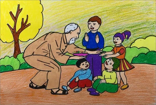vẽ tranh bác hồ với thiếu nhi 11