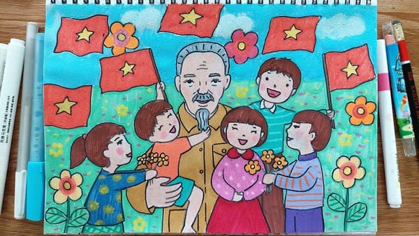 vẽ tranh bác hồ với thiếu nhi 2