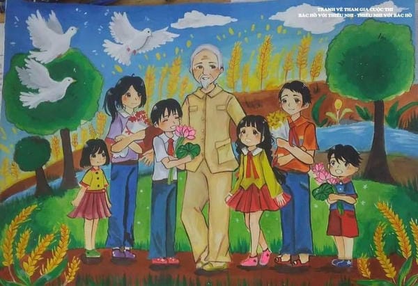vẽ tranh bác hồ với thiếu nhi 3