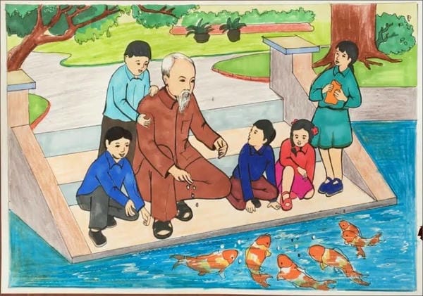 vẽ tranh bác hồ với thiếu nhi 5