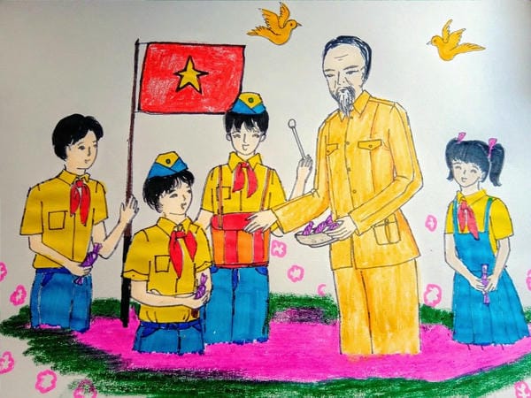 vẽ tranh bác hồ với thiếu nhi 6