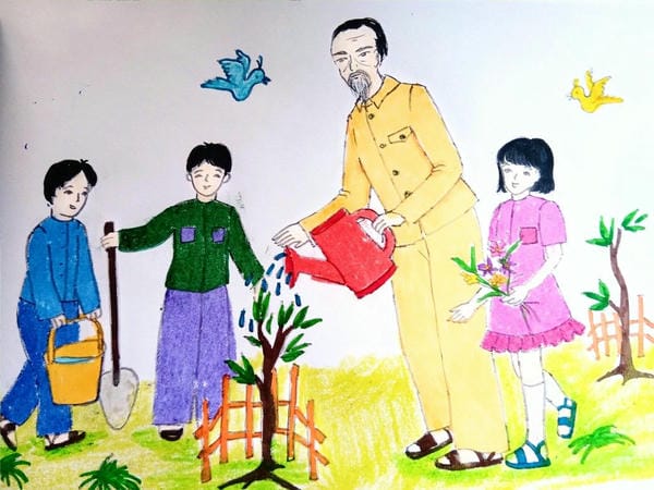 vẽ tranh bác hồ với thiếu nhi 7
