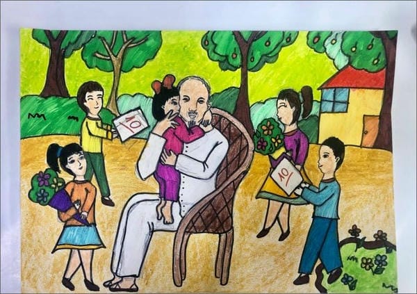 vẽ tranh bác hồ với thiếu nhi 8