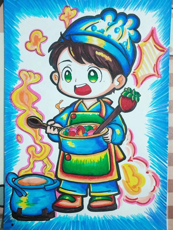 vẽ tranh đầu bếp 12