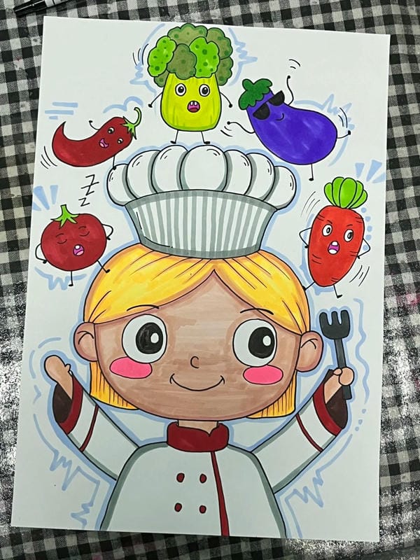 vẽ tranh đầu bếp 6