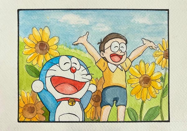 vẽ tranh doraemon và nobita