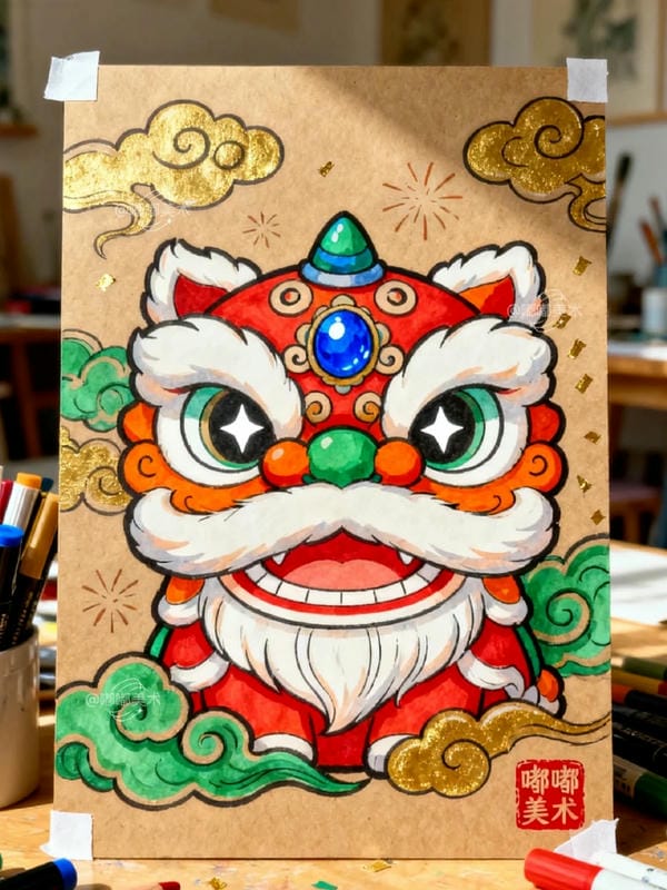 vẽ tranh múa lân ngày tết 10