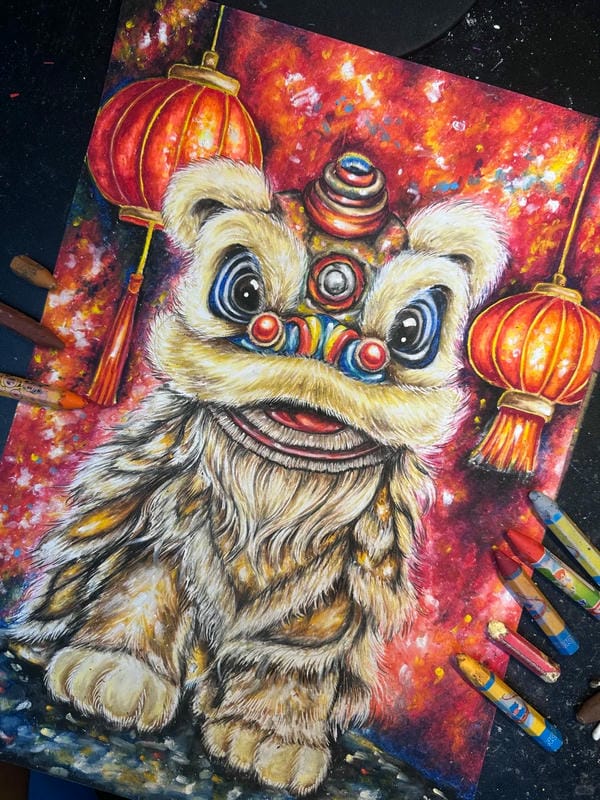 vẽ tranh múa lân ngày tết 11