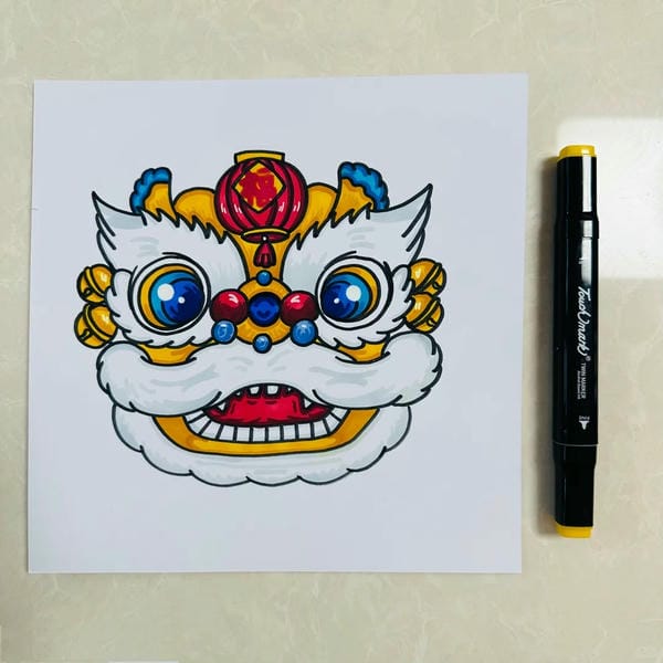 vẽ tranh múa lân ngày tết 13