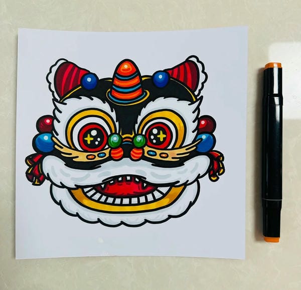 vẽ tranh múa lân ngày tết 14