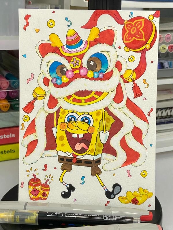 vẽ tranh múa lân ngày tết 19