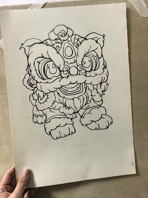 vẽ tranh múa lân ngày tết 2