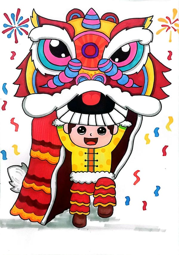 vẽ tranh múa lân ngày tết 21