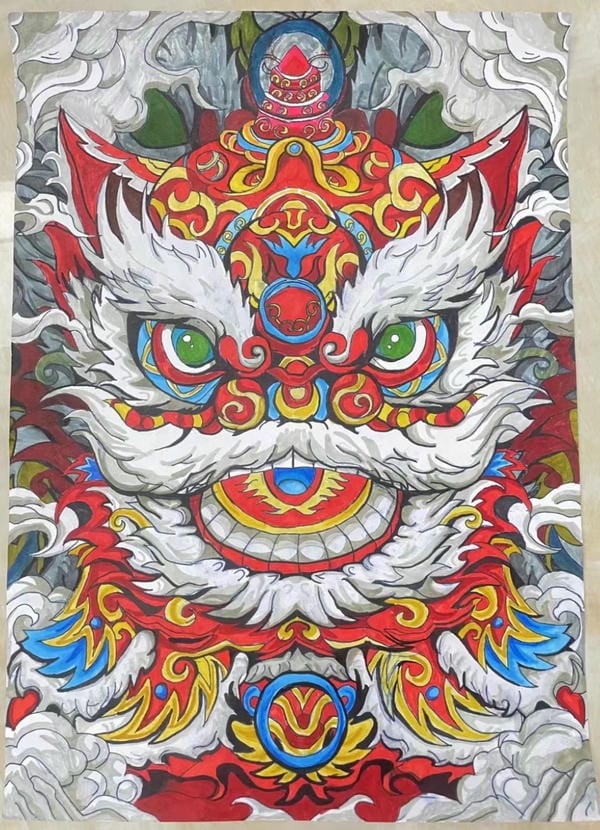 vẽ tranh múa lân ngày tết 25