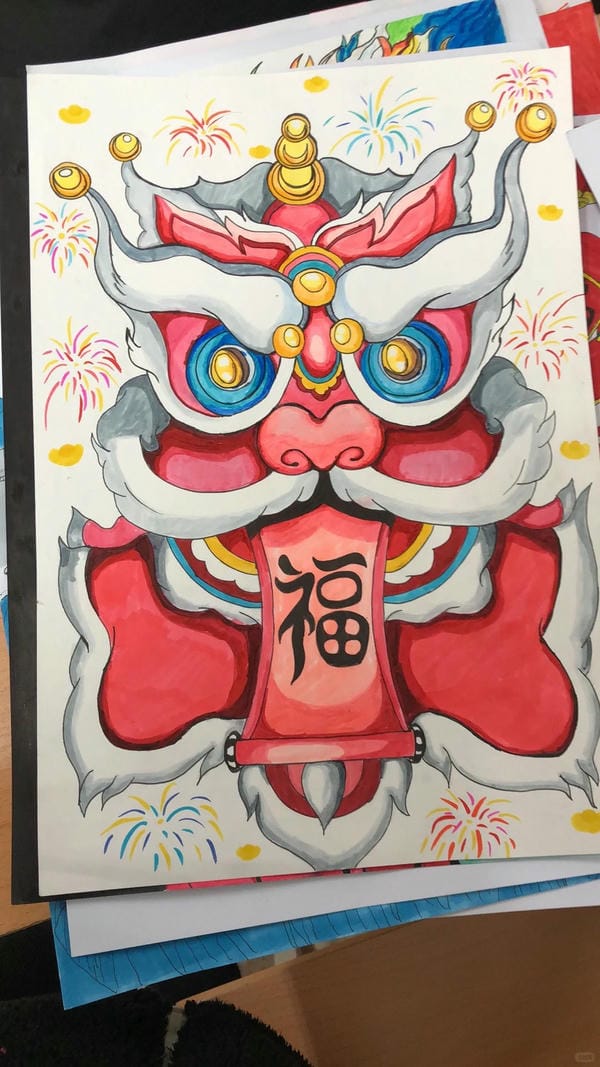 vẽ tranh múa lân ngày tết 4