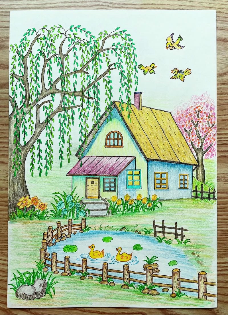 vẽ tranh mùa xuân đơn giản 1