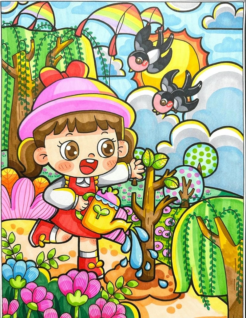 vẽ tranh mùa xuân đơn giản 19