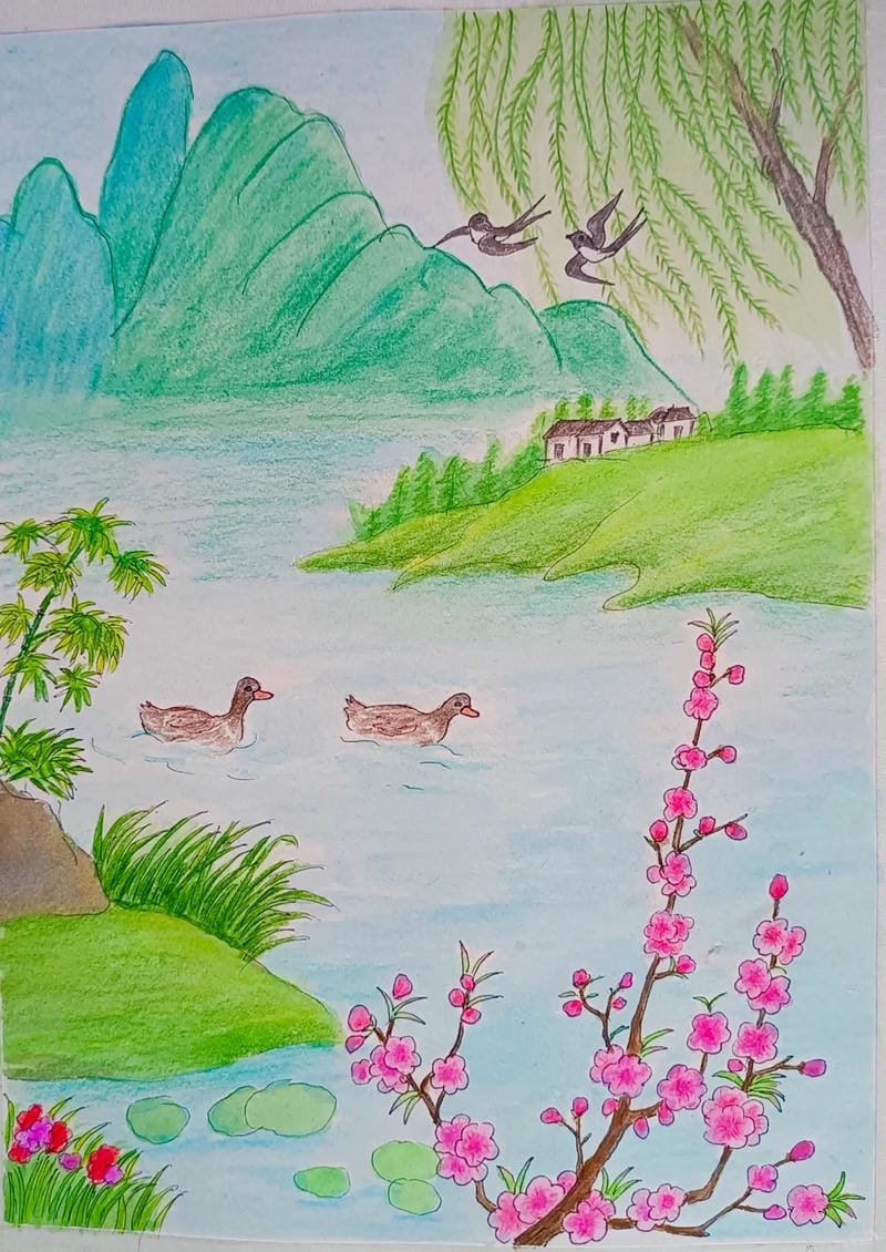 vẽ tranh mùa xuân đơn giản 5