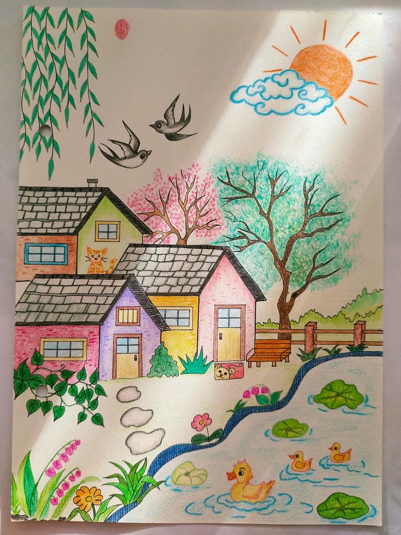 vẽ tranh mùa xuân đơn giản 8