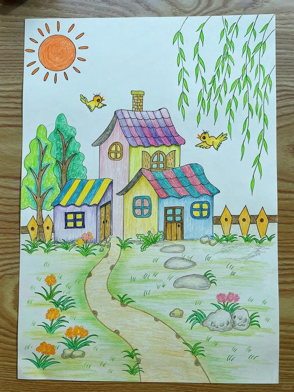 vẽ tranh ngôi nhà 8