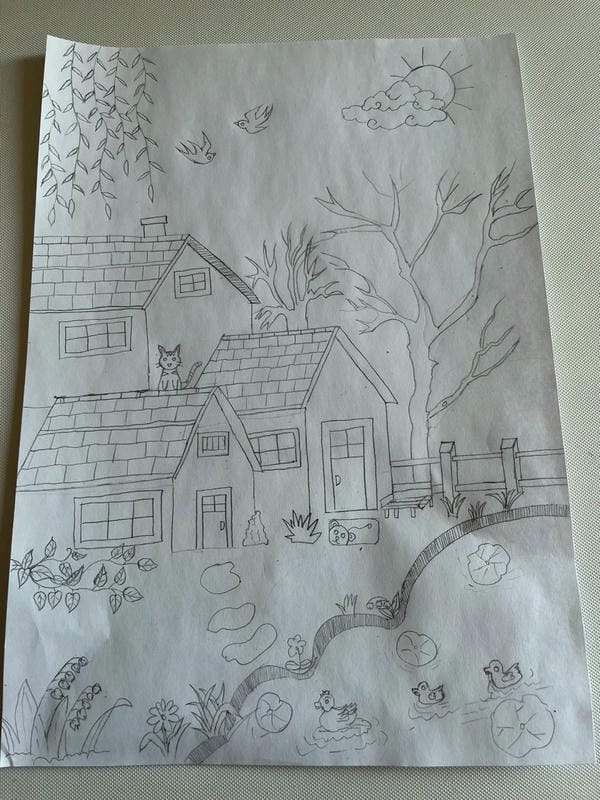 vẽ tranh ngôi nhà hạnh phúc