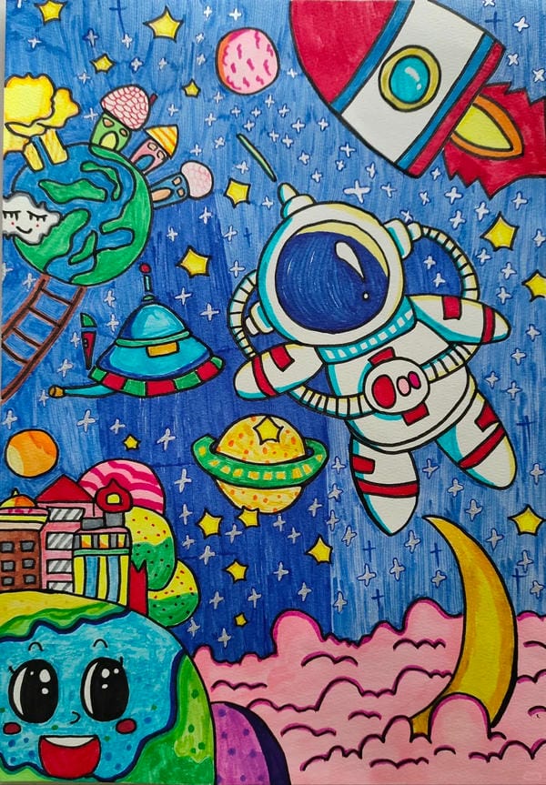 vẽ tranh phi hành gia 12