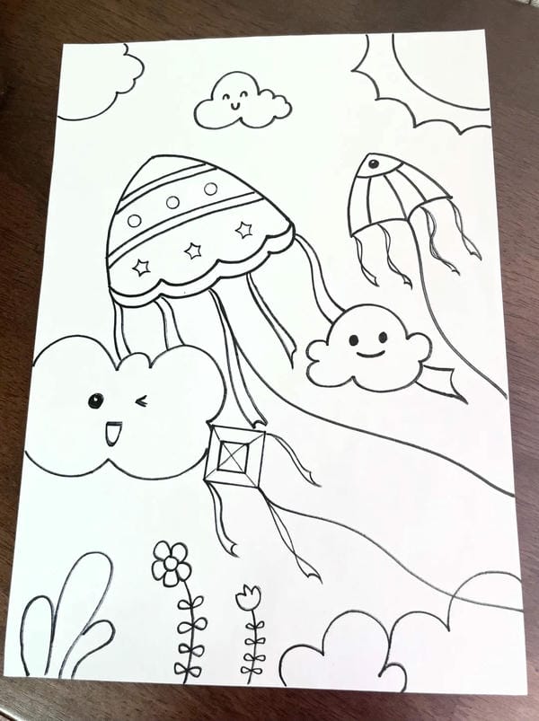 vẽ tranh thả diều đẹp 10