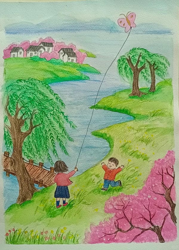 vẽ tranh thả diều đẹp 21