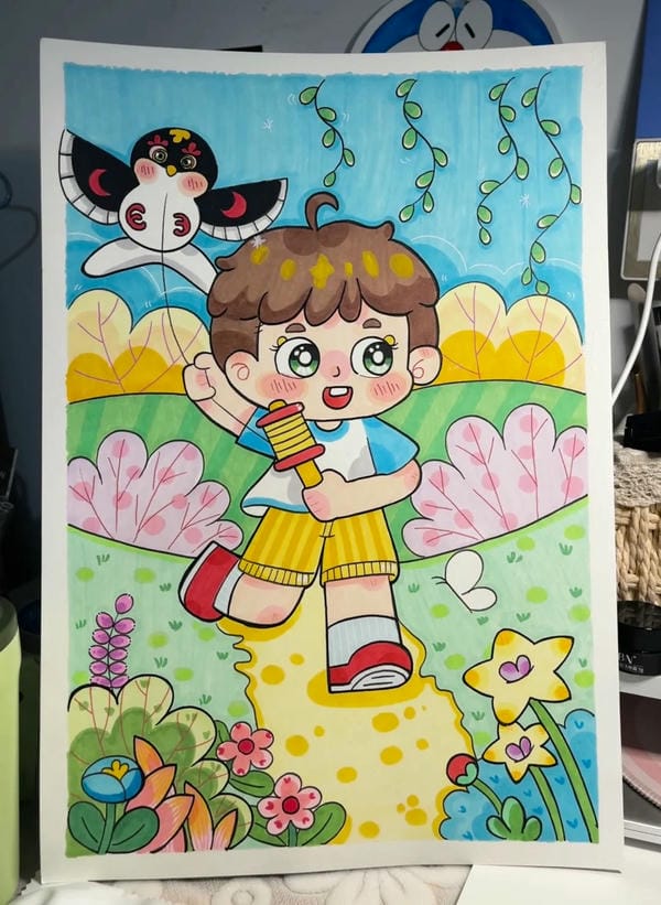 vẽ tranh thả diều đẹp 4