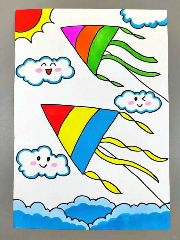 vẽ tranh thả diều đẹp 5
