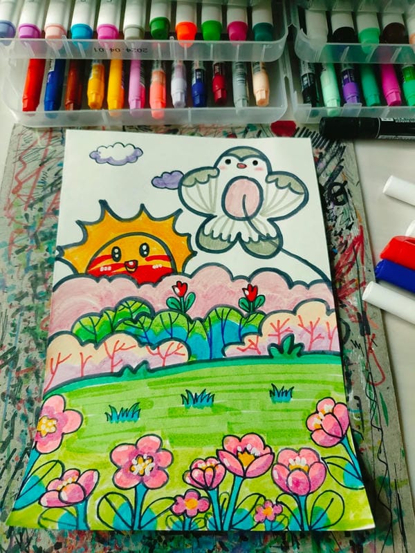 vẽ tranh thả diều đẹp 9