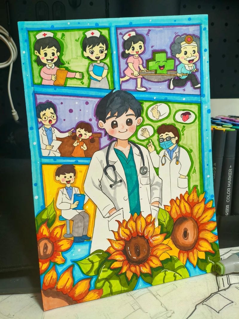vẽ tranh ước mơ của em làm bác sĩ 10