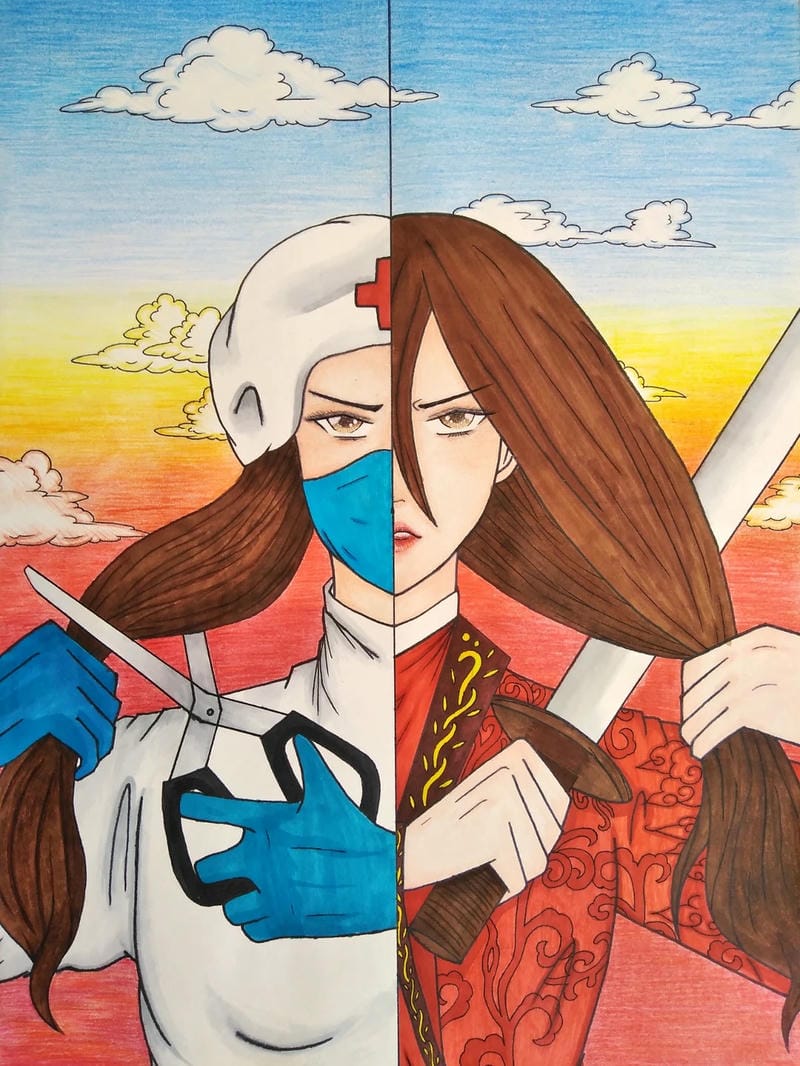 vẽ tranh ước mơ của em làm bác sĩ 9