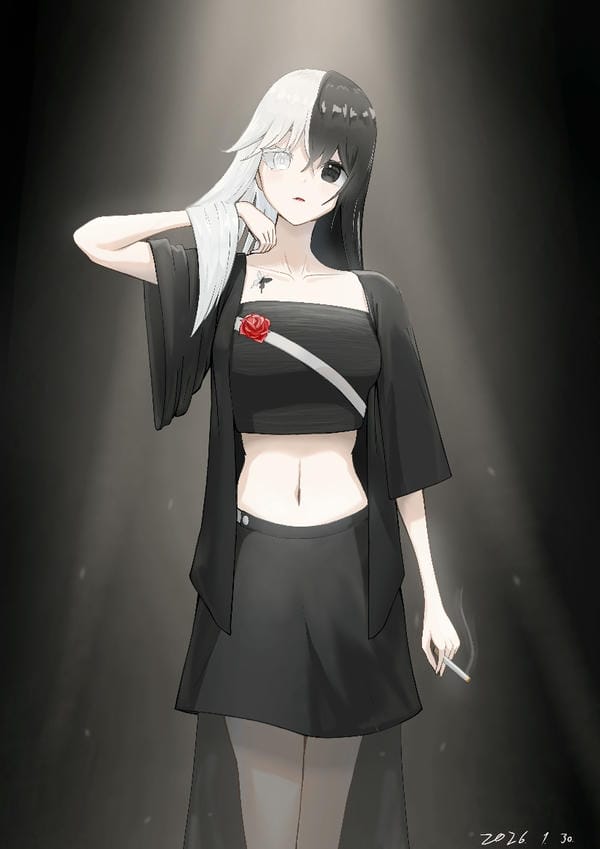 ảnh anime nữ đen trắng 1