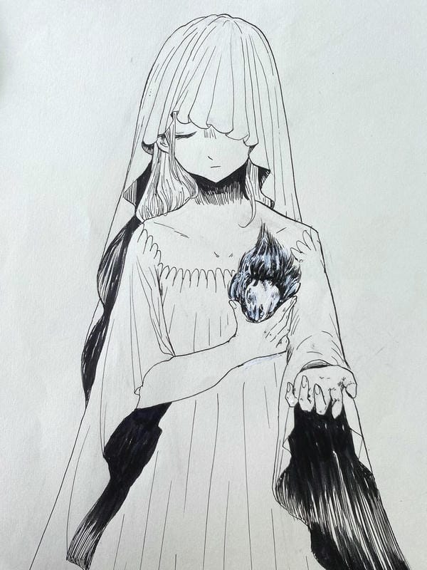 ảnh anime nữ đen trắng 25