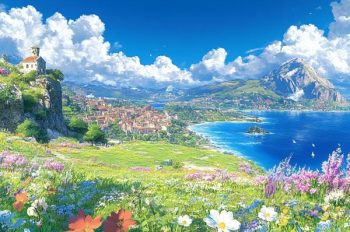 Lạc vào thế giới 180+ ảnh cánh đồng hoa anime đầy lãng mạn