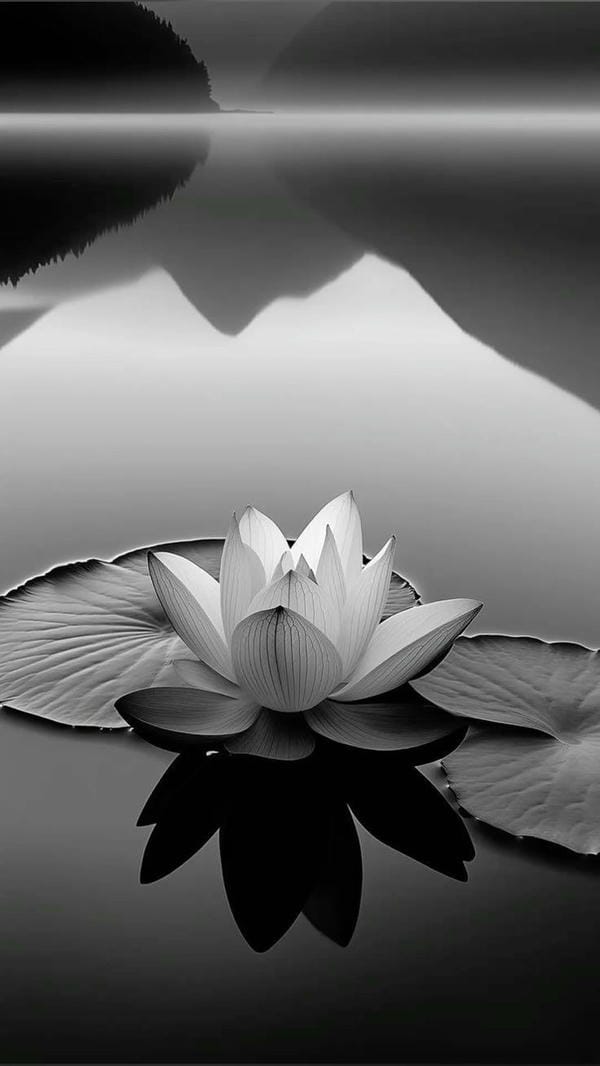 hình ảnh hoa sen viền trắng nền đen